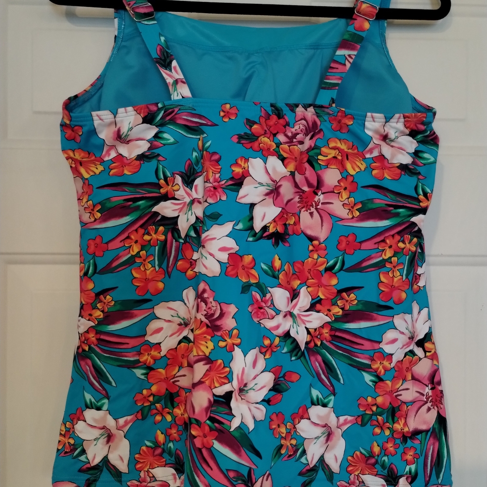 Lands' End Mastectomy Tankini Swim Top Size 14 Turquoise Lily Palm NWT - Picture 12 of 13
